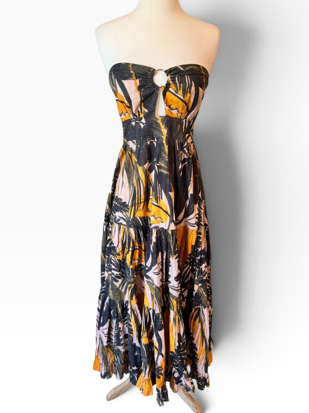 KARINA GRIMALDI down print strapless maxi dress in tropical
